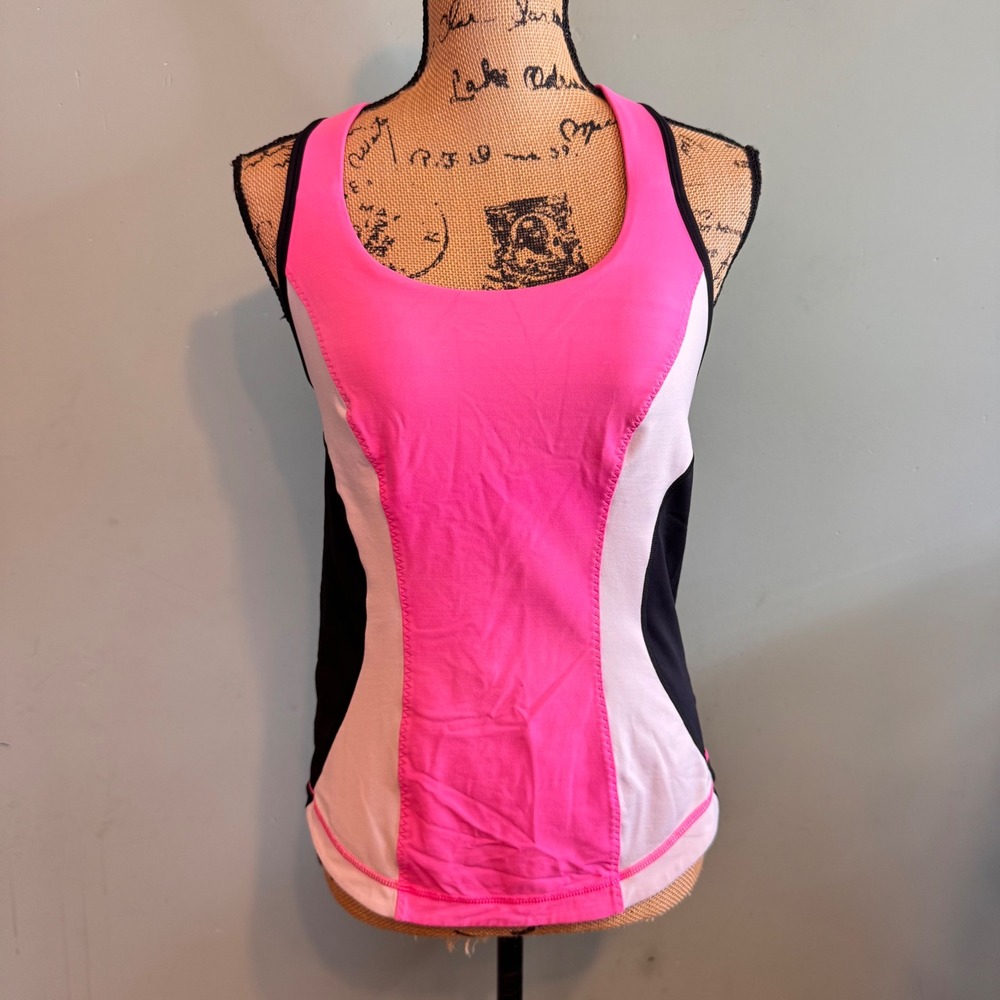 Lululemon Pink Black Colorblock Racerback Tank Top with Built-in Shelf Bra